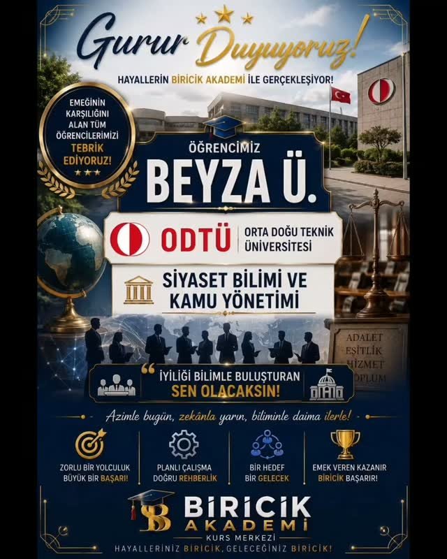 Biricik Akademi öğrencisinin ODTÜ başarısını kutlayan YKS başarı görseli